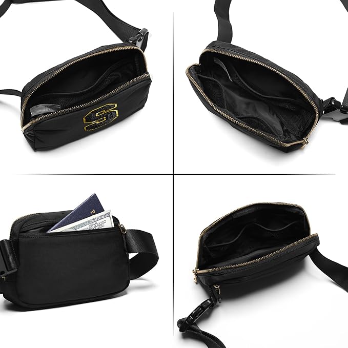 Gitus Belt Bag Fanny Pack Crossbody Bags with Initial Letter Patch Gifts for Wife Older Women Mother Coworker Bridesmaid Anniversary Travel Gifts Beach Gifts (Black-S)