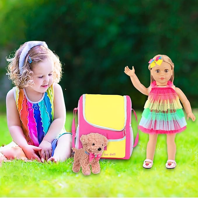 UNICORN ELEMENT 5 Item 18 Inch Dolls Bag Carrier Set and Accessories - Includes Clothes, Shoes, Hairband, Backpack and Toy Dog