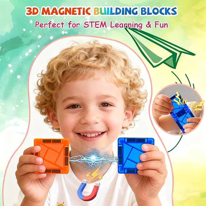 Mini Magnetic Tiles, Travel Toddler Toys Set, 36PCS Magnetic Building Blocks, Portable STEM Kids Toys for 3-8 Years Old Boys Girls Birthday, Montessori Preschool Learning Sensory Toys