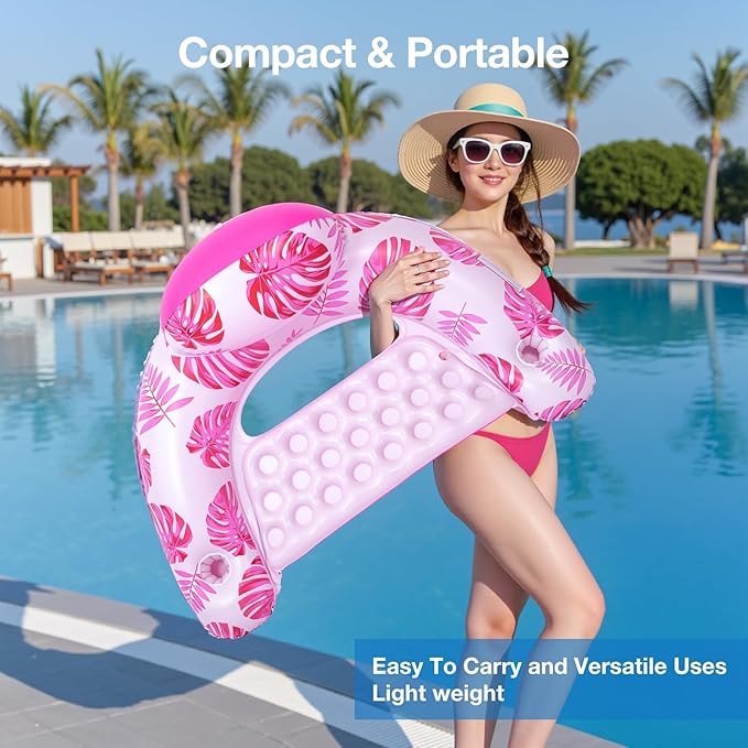 [2025 New Upgraded] Pool Floats for Adult -Floating Lounge Chairs,Inflatable Pool Floats with Cup Holders 2 Repair Patch Suit for Swimming Pools, Beach, Pool Toys,Backyard Party,Lakes（2 Packs