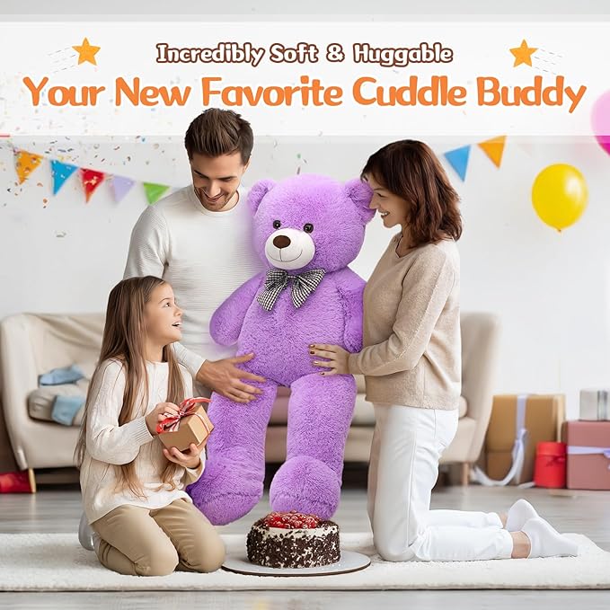 MorisMos Bow Tie Giant Teddy Bear, 39inch Large Teddy Bear Plush, Soft Big Bears for Girls Girlfriend, Purple