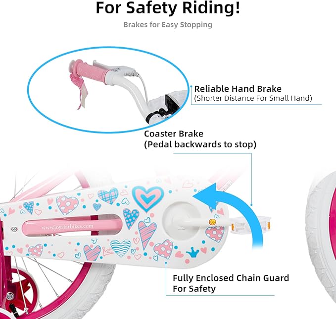 JOYSTAR Angel Girls Bike for Toddlers and Kids Ages 2-13 Years Old, 12 14 16 18 20 Inch Kids Bike with Training Wheels & Basket, 20 24 Inch Girls Bicycle with Handbrake & Kickstand