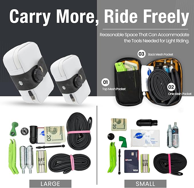 Lumiere & Co. Falcon Magnetic Saddle Bag– 0.69L | 6”x 3.5”x2 | Sleek Minimalist Design, Fast Magnetic Buckle Attachment | Cycling Bike Bag (White, Large)