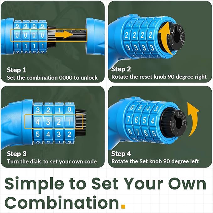 Titanker Bike Lock, Bicycle Lock 4 Feet Cable Lock 1/2 Inch Resettable Bike Lock Combination with Mounting Bracket, Bike Accessories for Bicycle, Electric Scooter, Motorcycle