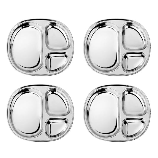 Ahimsa Stainless Steel Plates For Kids, Pediatrician Designed Divided Plates for Toddlers & Baby, Non Toxic, Unbreakable & Dishwasher Safe, Set of 4