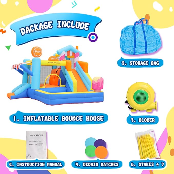 Doctor Dolphin Inflatable Bounce House for Kids Fun, Double Slide Jumping Inflatable Bouncer Blow Up Toddler Bouncy House for Kids 2-12 with Blower Use for Indoor&Outdoor