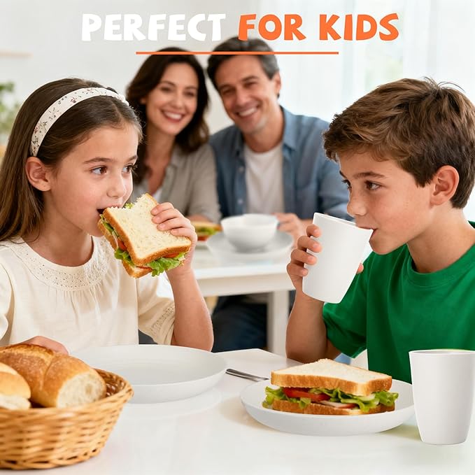Wheat Straw Dinnerware Sets Service for 4, Unbreakable Kids Plates and Bowls Set 20 PCS, Microwave & Dishwasher Safe Dishes Set for Dinner, Kitchen, Camping, PV, Dorm - White