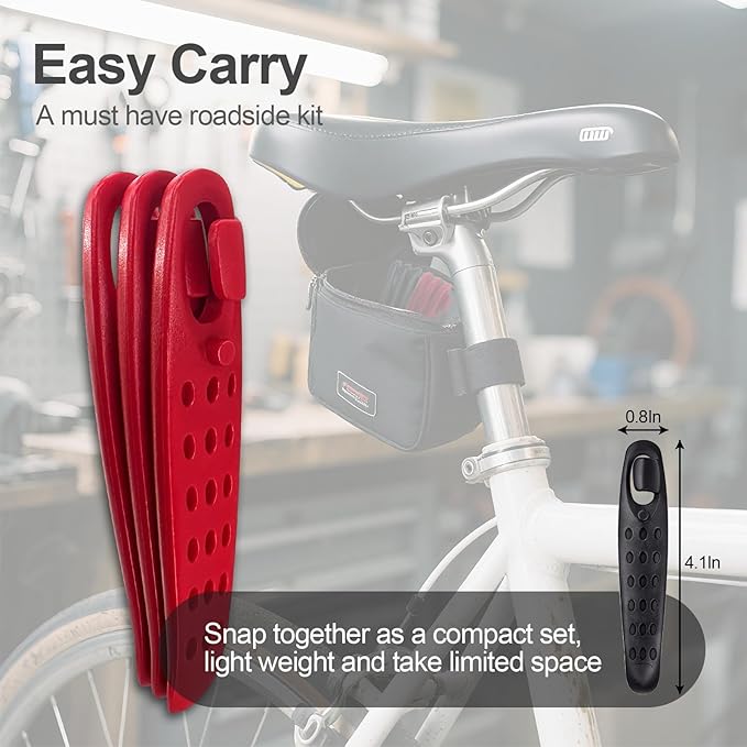 Ultra Strong Bicycle Tyre Levers, 2 Sets Compact Bike Tire Repair Kit, Sturdy Plastic Bike Tire Spoons Set, Reliable Cycling Changing Tools, Quick Repair Pry Bar Lever Kits, Red, Black