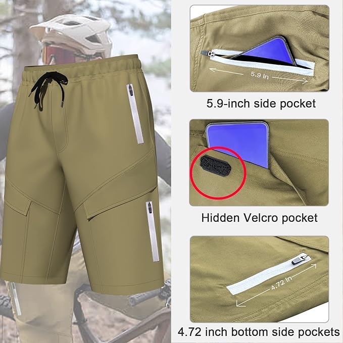 Lo.gas Mountain Bike Shorts for Men,3D Padded Loose-fit Cycling Biking Bicycle Shorts Mens with Underwear Zipper Pockets