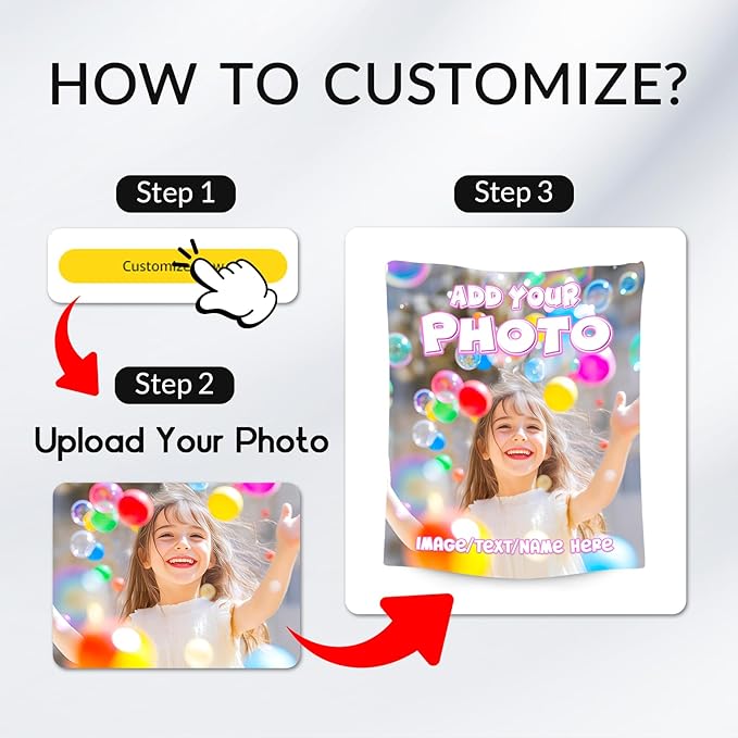 Personalized Throw Blankets, Custom Picture Blankets for Girls Kids, Customized Photo Blanket with Text Name, 30"x40" Soft Flannel Throw for Toddlers Child Daughter