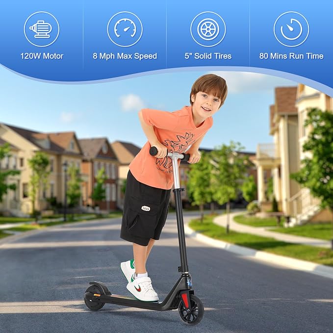 Caroma Electric Scooter for Kids Ages 6-14, 180W/150W Motor & 10 Mph, 85 Mins Ride Time, Adjustable Height & Speed, LED Display & Colorful Lights, Kids Electric Scooter, Best Gifts for Girls and Boy