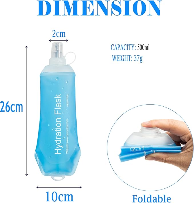 AXEN Soft Flask TPU Foldable Running Hydration Flask, Soft Collapsible Water Bottle for Hydration Pack Cycling Marathon Running Hiking