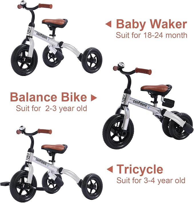 YGJT 3 in 1 Tricycle for Toddlers Age 2-5 Years Old, Folding Kids Balance Bike with Adjustable Seat and Removable Pedal, Toddler Bike Ride-on Toys for Infant, Gifts for Baby Boys Girls Birthday
