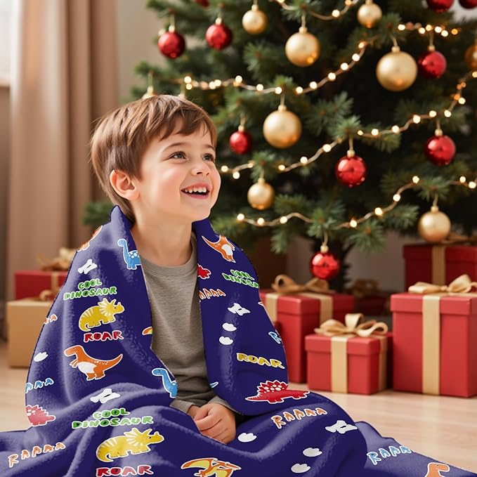 Dinosaur Glow in The Dark Blanket Dinosaur Toys Gifts for Boys Girls 1 2 3 4 5 6 7 8 9 10 11 12 Year Old Kids Blanket with Dino Soft Fleece Bed Couch Throw Home Decor (Navy Blue 50"x60")