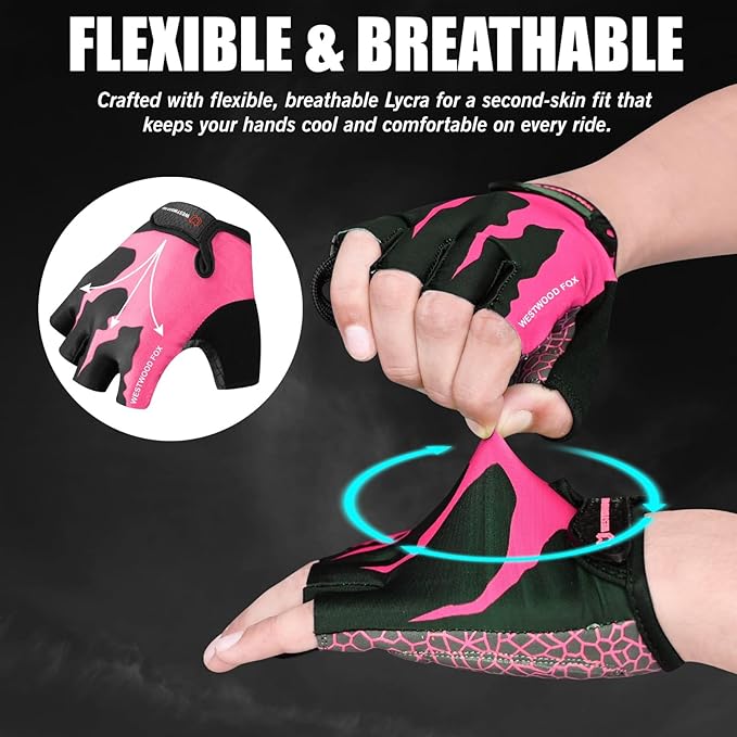 Cycling Gloves Half Finger Unisex Padded Grips Palm Bicycle Summer MTB Bike Gloves for Men Women Non-Slip Fingerless Short Mountain Bike Sports Hiking Climbing Gym