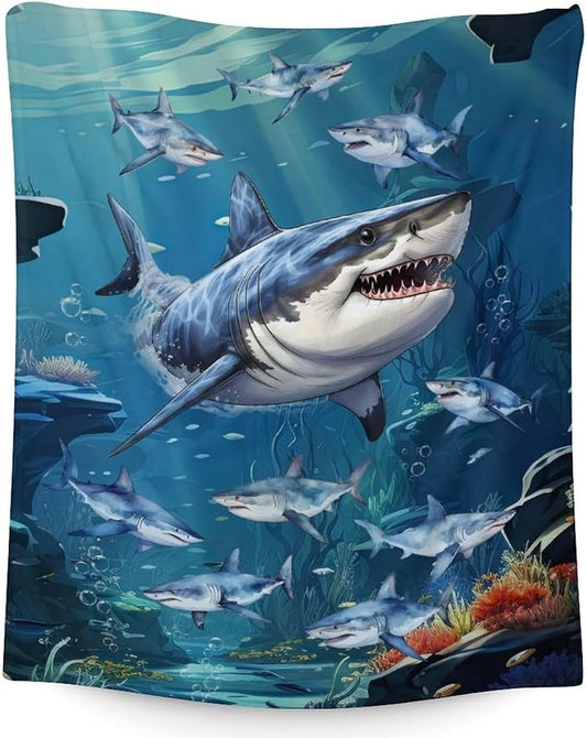 Shark Blanket for Adults - Soft, Warm Funny Shark Gifts for Men - 60 x 80 Inches Twin Size Blankets for Bed, Couch