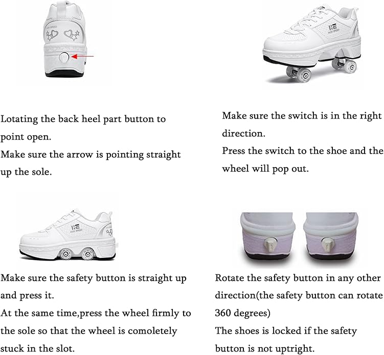 2-in-1 Roller Skates Shoes with Retractable 4 Wheels & Pop-Out Deformation Sneakers Outdoor Sports Skating Shoes for Girls Boys