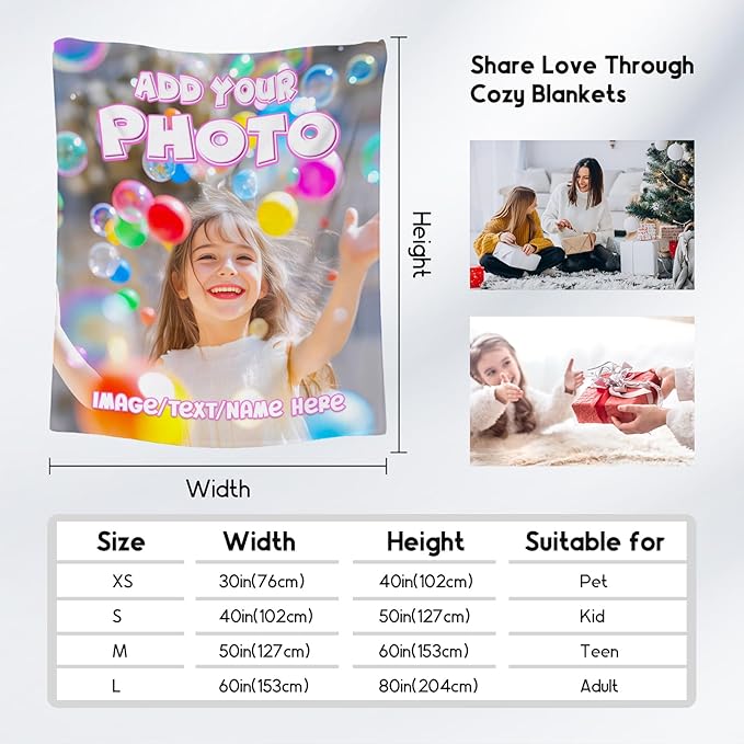 Personalized Throw Blankets, Custom Picture Blankets for Girls Kids, Customized Photo Blanket with Text Name, 30"x40" Soft Flannel Throw for Toddlers Child Daughter