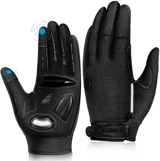 BIKINGMOREOK Bike Cycling Gloves for Men Women,Touchscreen Full Finger Shock-Absorbing 5MM Gel Pads MTB Road Bicycle Gloves for Mountain Biking,Running,Hiking,Outdoor Sports
