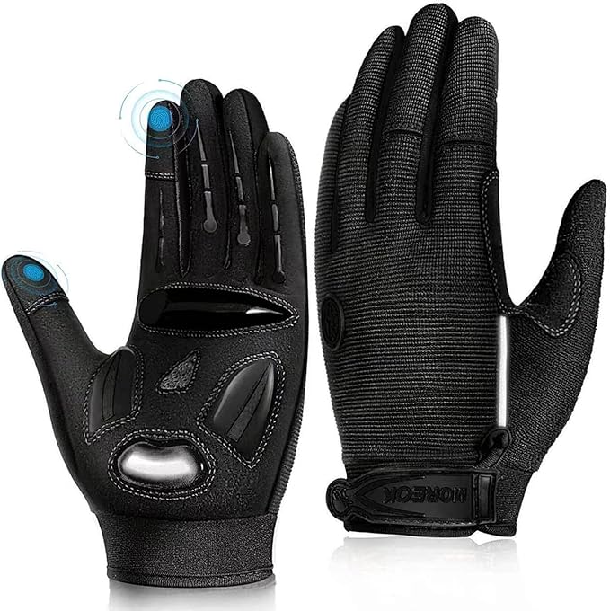 BIKINGMOREOK Bike Cycling Gloves for Men Women,Touchscreen Full Finger Shock-Absorbing 5MM Gel Pads MTB Road Bicycle Gloves for Mountain Biking,Running,Hiking,Outdoor Sports