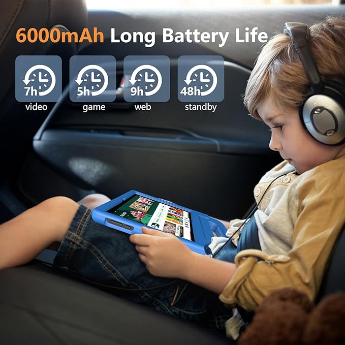 10.1-Inch Kids Tablet, 8GB+64GB, Android 14, 8-Core CPU, Educational Apps, Parental Controls, WiFi, 1280x800 HD Display, Cameras, Shockproof, Long Battery Life