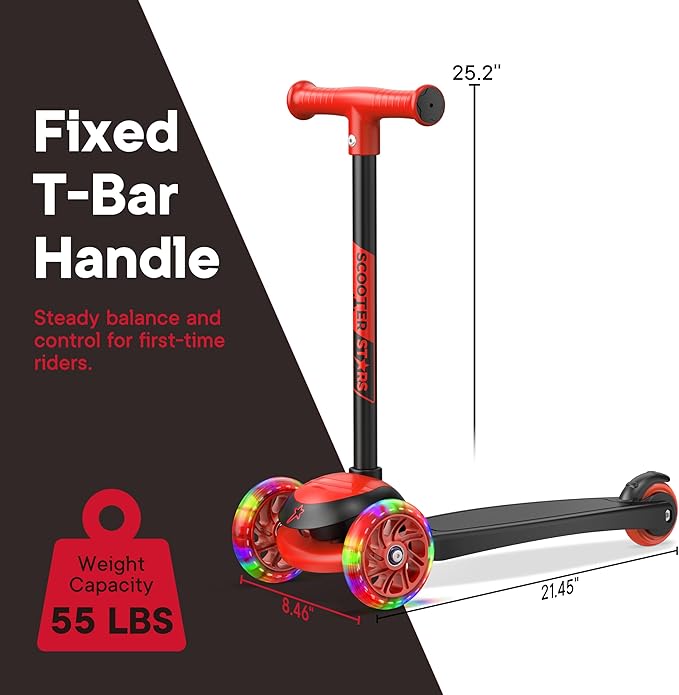 3 Wheel Scooter for Kids, Smooth Light Up LED Front Wheels, Wide Anti Slip Deck, Rear Foot Brake, Easy Lean to Steer Maneuvering, Indoor & Outdoor Ride On Toys for Ages 2 Up