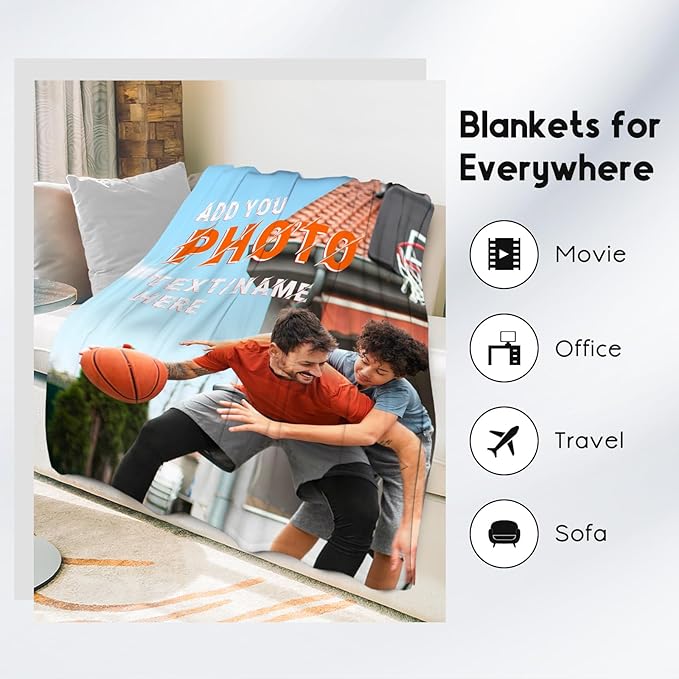 Personalized Blanket Gifts with Picture for Kids Adults - Custom Warm Flannel Blanket with Name for Couch (4 Sizes Choose)