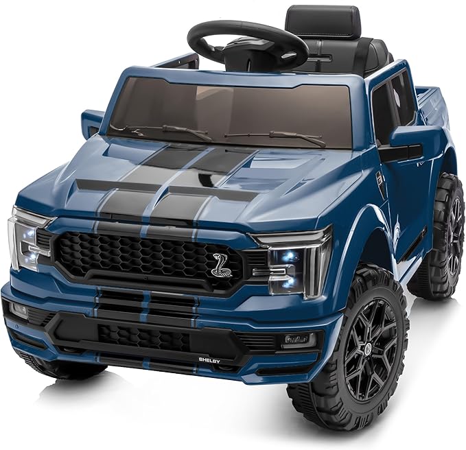 Licensed Ford Shelby F-150 Kids Ride on Car Truck, 12V Toddler Electric Car for Kids Ages 3-6 w/Remote Control - Blue