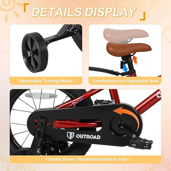 Outroad Kids Bike for Boys Girls Age 3-9 Years Old, 14 16 18 Inch Kid's Bike with Training Wheels, Children Bicycles for Toddler, Blue and Red