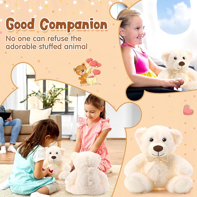 Skylety 10 Pcs Bears Bulk Stuffed Animal Plush Toys 10-14 Inches Birthday Party Favors(Beige)