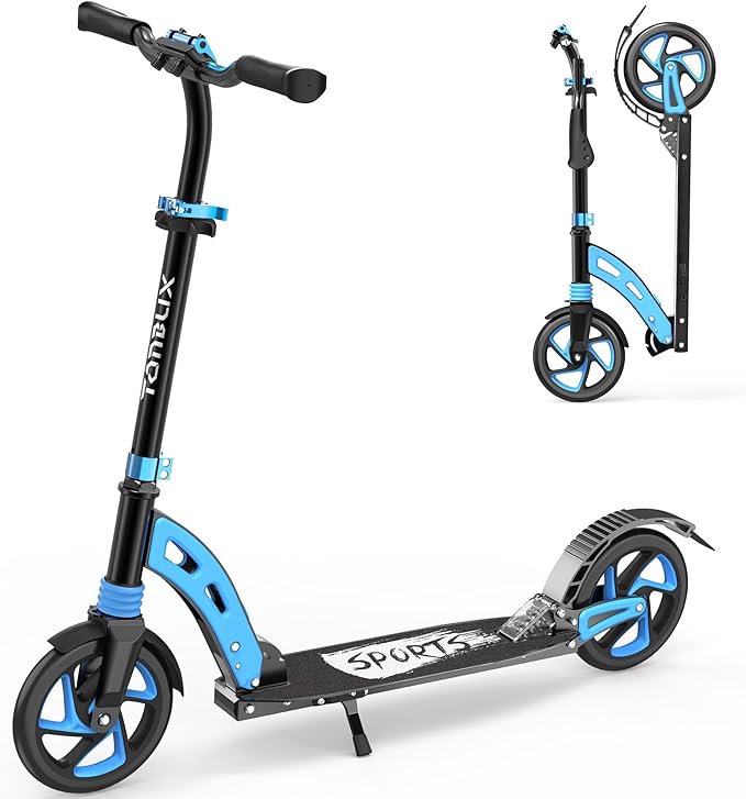 TONBUX Kick Scooter for Ages 6+, Dual Suspension Kids Scooter with Lightweight Aluminum Frame, Adjustable Handlebar Scooters for Kids, Teens and Adults