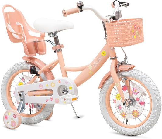 Girls Bike with Basket for Toddlers and Kids Aged 3-14 Years Old, 12 14 16 18 Inch with Training Wheels & Doll Seat, 20 Inch with Kickstand & Rear Rack, Princess Style Bicycle for Gift.