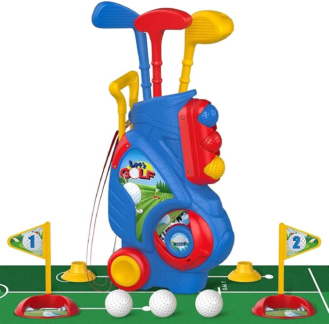 Liberry Toddler Golf Set for 2 3 4 5 Years Old Boys Girls, Upgraded Kids Golf Clubs Set with Golf Cart, Putting Mat, Outdoor Indoor Sports Toy Birthday Gift, Blue