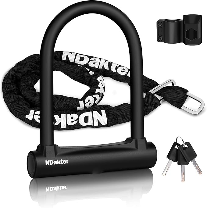 NDakter Bike Locks Heavy Duty Anti Theft, Bike U Lock with 4FT Chain and Bracket,15mm Shackle Electric Bicycle Lock for Scooter, 3 Keys Motorcycle Wheel Lock for Ebike, Moped, Tricycle