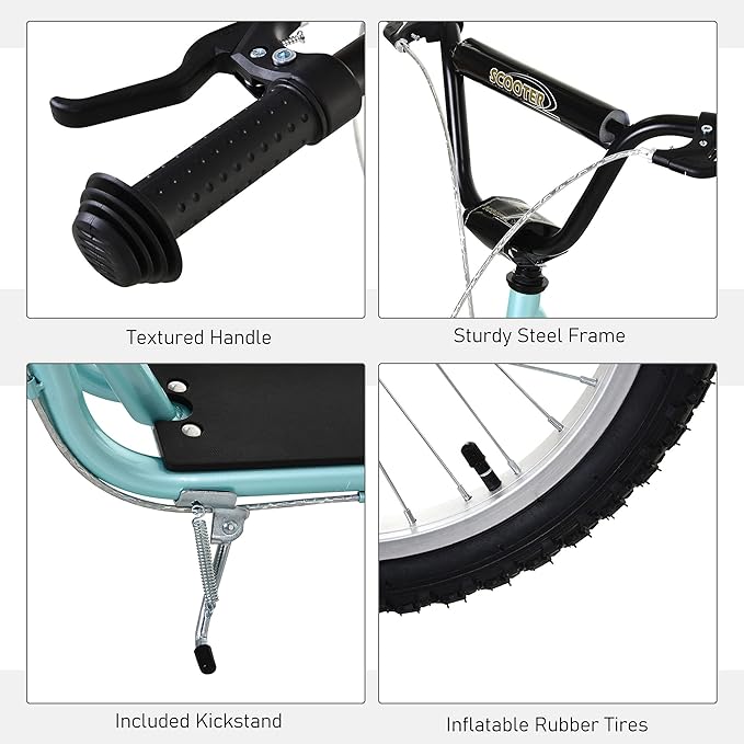 Aosom Youth Scooter Kick Scooter for Kids 5+, Max Load 220 LBS., with Adjustable Handlebar, 16" Inflatable Wheels, Dual Brakes