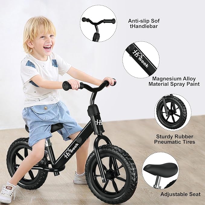 Toddler Balance Bike 12” No Pedal Training Bicycle for Kids 24 Months to 5 Years Tool-Free Adjustments Seat and Handlebar Best Gift for 2 3 4 5 Boys Girls