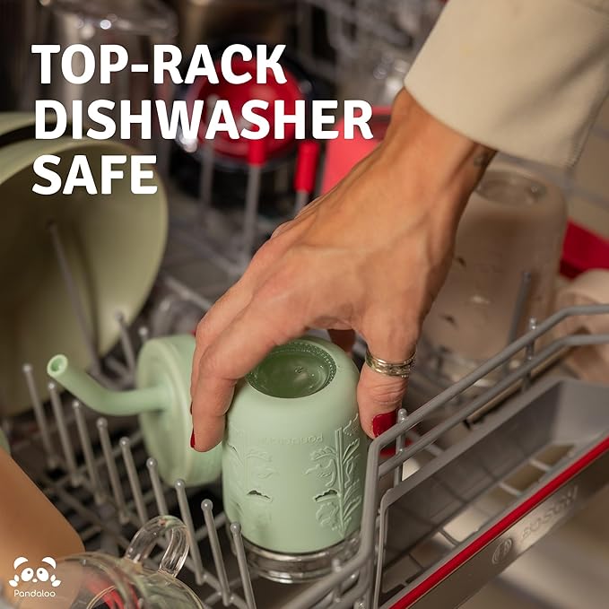 Pandaloo® Mason Jar Toddler Cup - 8 oz Spill-Proof Glass Tumbler with Silicone Straw and Lid, Non-Slip Sleeve, BPA-Free Toddler Snack Cups - Perfect Smoothie Cups with Lids and Straws for Kids