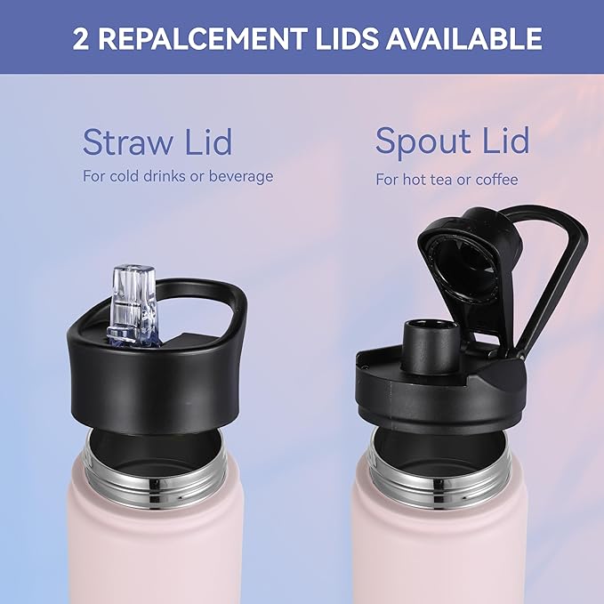 HASLE OUTFITTERS Insulated Water Bottle 16 oz Double Wall Vacuum Stainless Steel Water Bottle Leak Proof for School Wide Mouth with Straw Lid & Spout Lid Keeps Cold and Hot(Pink,4pack)