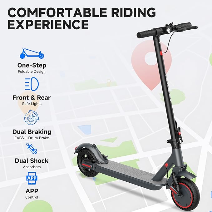 Electric Scooter, 500W Powerful Motor Scooter, 10" Solid Tires, 22-25 Miles Long Range, 22Mph Max Speed, Foldable E-Scooter Adults with Dual Shock Suspensions and APP Control