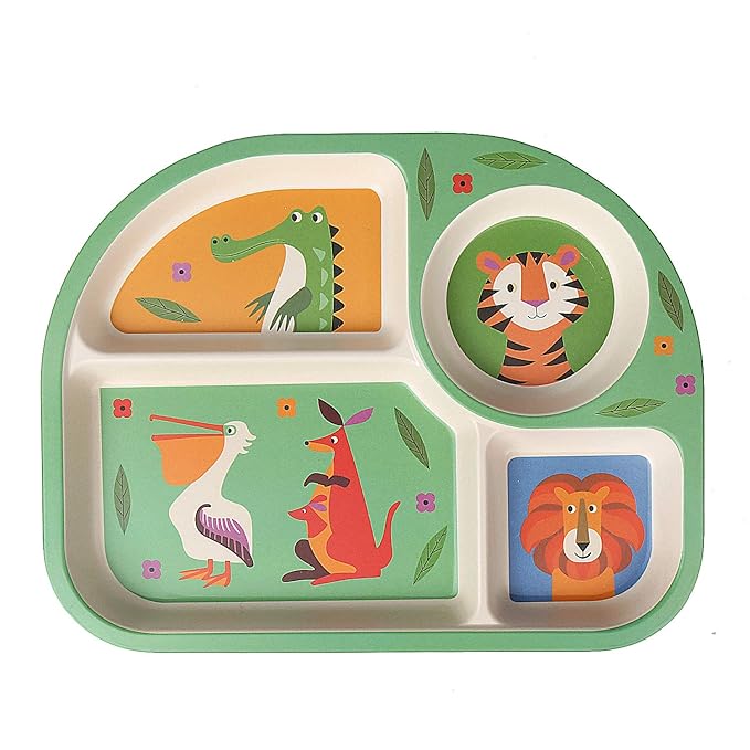 shopwithgreen 7Pcs/Set Bamboo Kids Dinnerware Set - Children Dishes - Food Plate Bowl Cup Spoon Fork Set Dishware, Cartoon Tableware, Dishwasher Safe Kids Healthy Mealtime, BPA Free