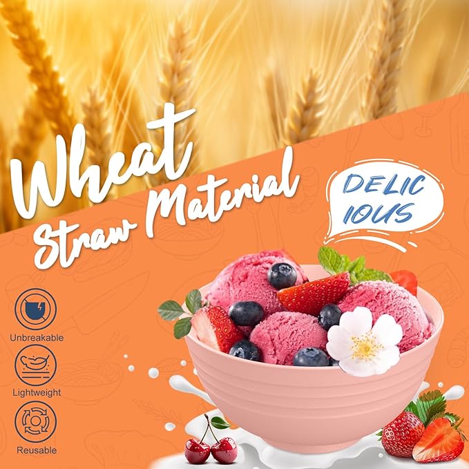 Wheat Straw Dinnerware Sets 20 PCS Service for 4, Unbreakable Kitchen Plates and Bowls Sets, Microwave Dishwasher Safe Dish Set, Outdoor Camping, RV, Apartment Essentials - Colorful