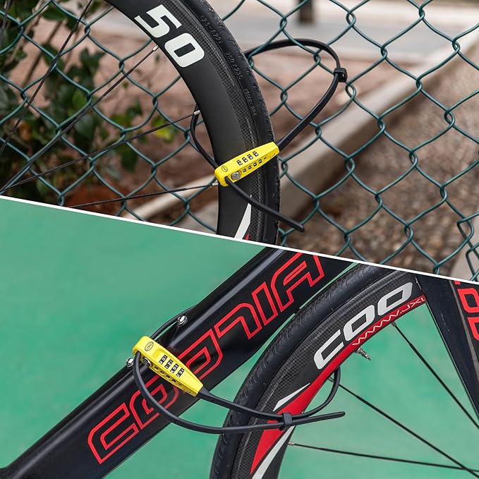 CXWXC Zip Tie Lock - 4-Digit Combo Cable Locks for Bike Motorcycle Helmet, Skateboard, Skis, Snowboard, Stroller & Cabinet - Ideal for Lightweight Security (Yellow, 70CM)