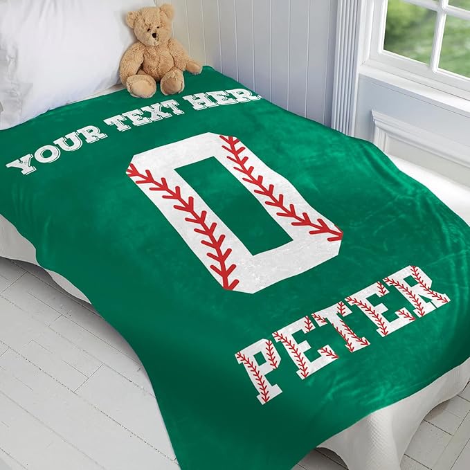 Personalized Baseball Blankets with Name Numbers, Custom Baseball Team Game Throw Flannel Blankets Stuff Gifts for Boys Sports Lover Fans Kids Adult