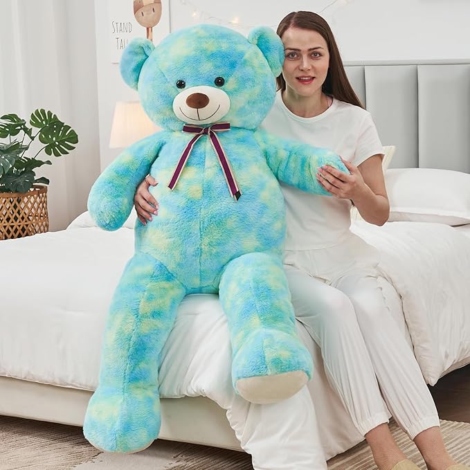 Tezituor 52in Giant Teddy Bear,Big Stuffed Animal Plush,Rainbow Green Soft Gifts for Valentine, Christmas, Birthday,Life Size Plush Toys for Grils Boys Girlfriend,Blue Green