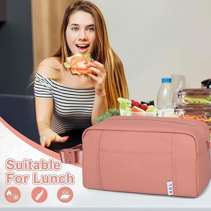 NOL Natural Organic Lifestyle Freezable Snack Bag, Leakproof Cooler Lunch Bag, Reusable, Zip Closure with Buckle Handle Nylon Waterproof Snack Box for Work Travel-Dark pink