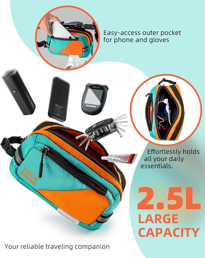 ROCKBROS Bike Handlebar Bag Large Capacity Bicycle Handle Bar Bag Quick Release Bike Front Bag Bike bag with Shoulder Strap Cycling Accessories for Men Women
