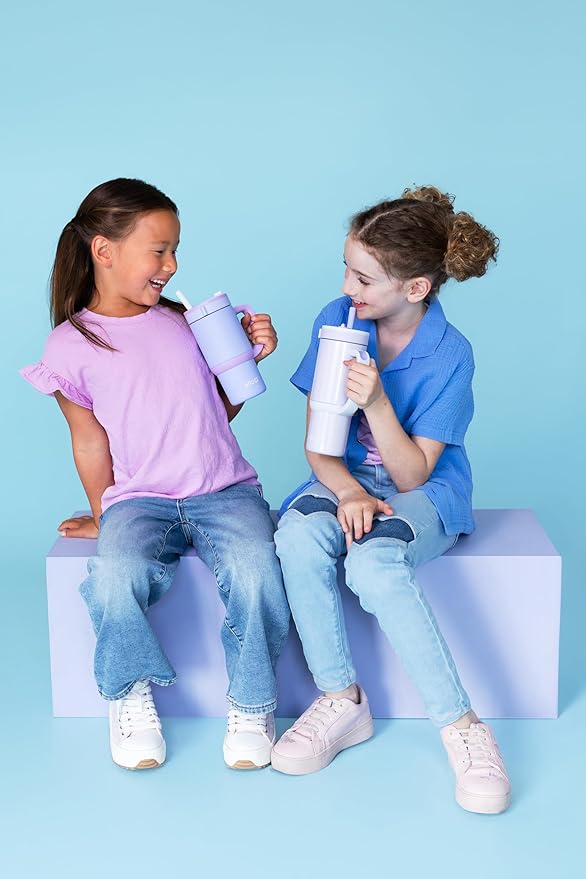 Ello Oasis 14oz Stainless Steel Toddler Tumbler with Handle & Retracting Straw, 100% Leakproof, Double-Wall Vacuum Insulated, Kids Water Bottle for School, BPA Free, Dishwasher Safe, Lavender Fields