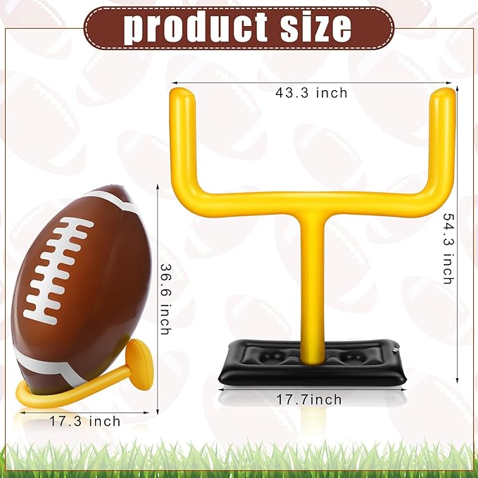 Leyndo 2 Pieces Inflatable Jumbo Football Set Include 36.6" Blow Up Football and 54.3" Inflatable Goal Post for Game Sport Party Decoration, Outdoor Sport Toy for Practice and Fun