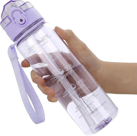 OLDLEY 17oz Kids Water Bottle for school Girls Boys, Motivational Water Bottles With Silicone Straw, Leak-Proof Tritan BPA-Free, Reusable water bottles for kids, Amethyst