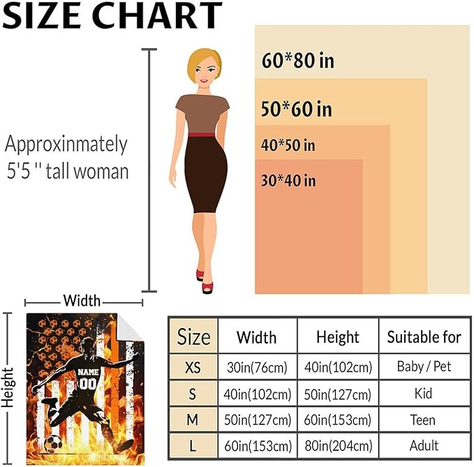 Personalized Soccer Throw Blanket Gifts with Name for Boys, Sport Blanket for Kids Teens Adults Soccer Lovers, Custom 60x50 Inches Soft Blankets for Sofa Couch Bed